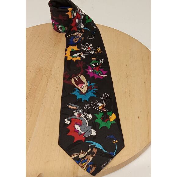 Looney Tunes Mania Cartoon Tie Men's Vintage 1993 Black - Picture 1 of 6